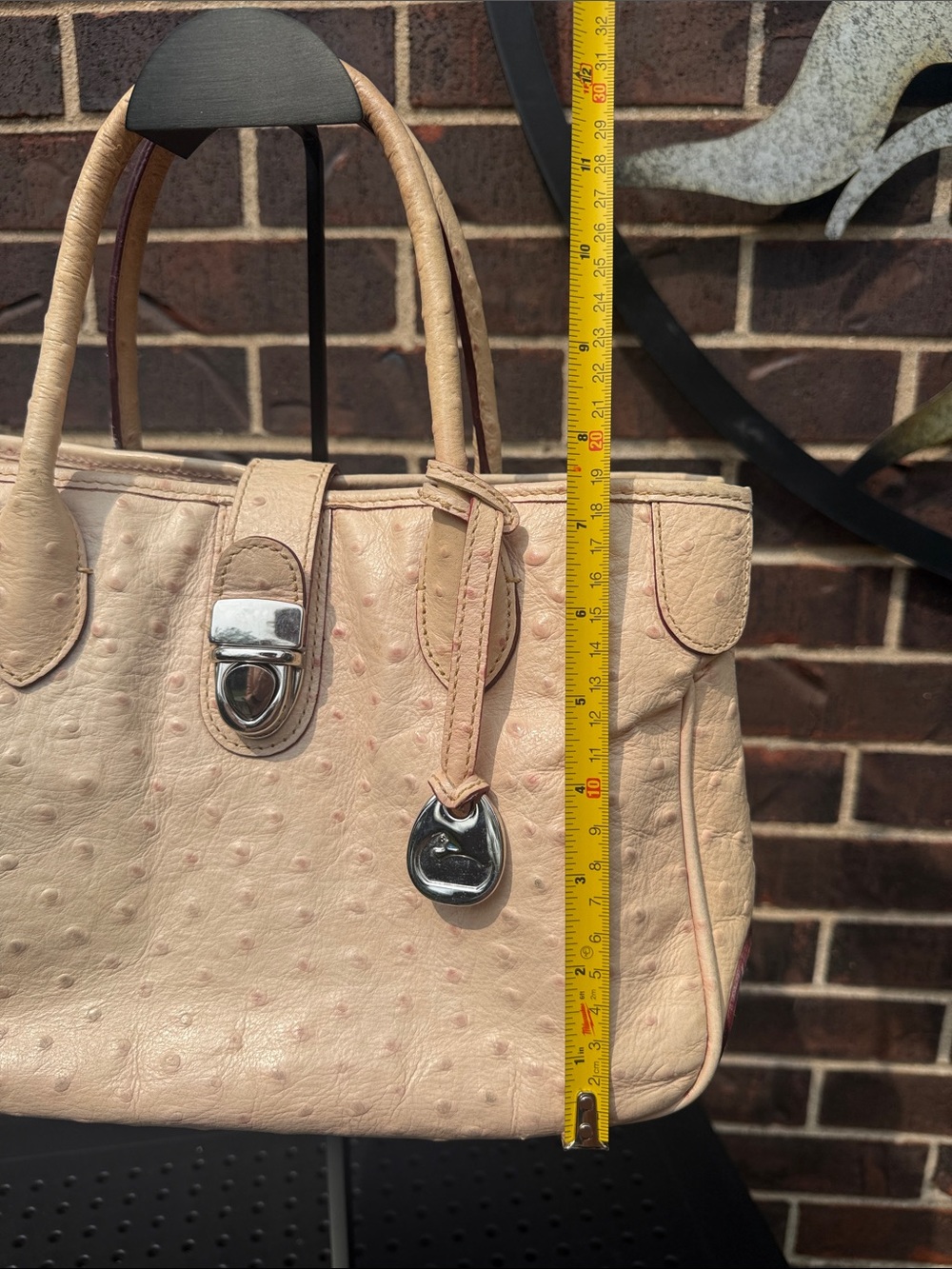 Dooney & Bourke Ostrich Embossed Leather Satchel Tote Push Lock - Picture 7 of 15